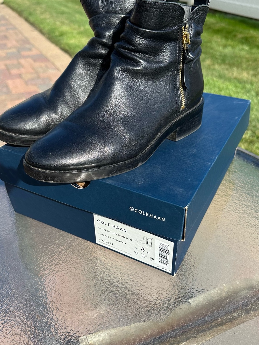 Cole Haan Black Leather Side-Zip Chukka Boots
